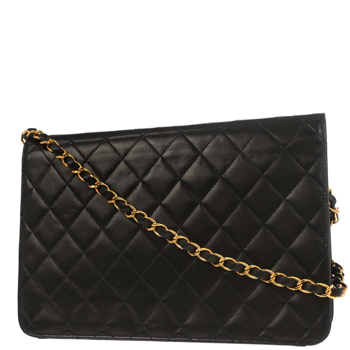 Chanel 1997-1999 Black Lambskin Pushlock Medium Half Flap Shoulder Bag