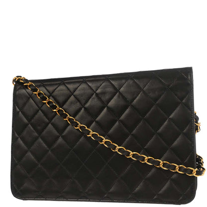 Chanel 1997-1999 Black Lambskin Pushlock Medium Half Flap Shoulder Bag