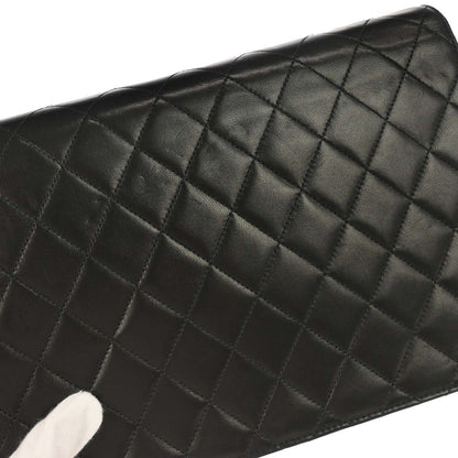 Chanel 1997-1999 Black Lambskin Pushlock Medium Half Flap Shoulder Bag