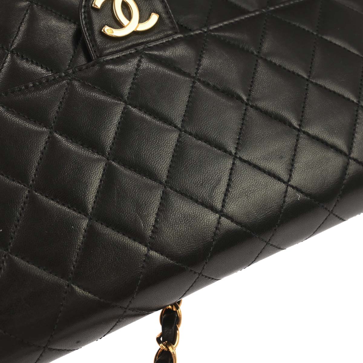 Chanel 1997-1999 Black Lambskin Pushlock Medium Half Flap Shoulder Bag