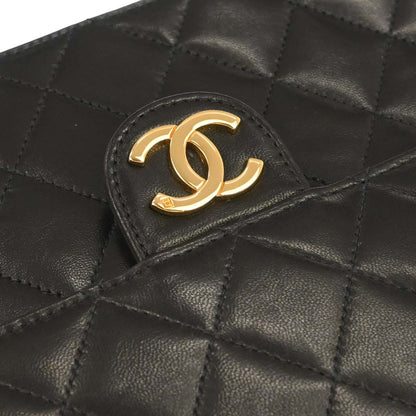Chanel 1997-1999 Black Lambskin Pushlock Medium Half Flap Shoulder Bag