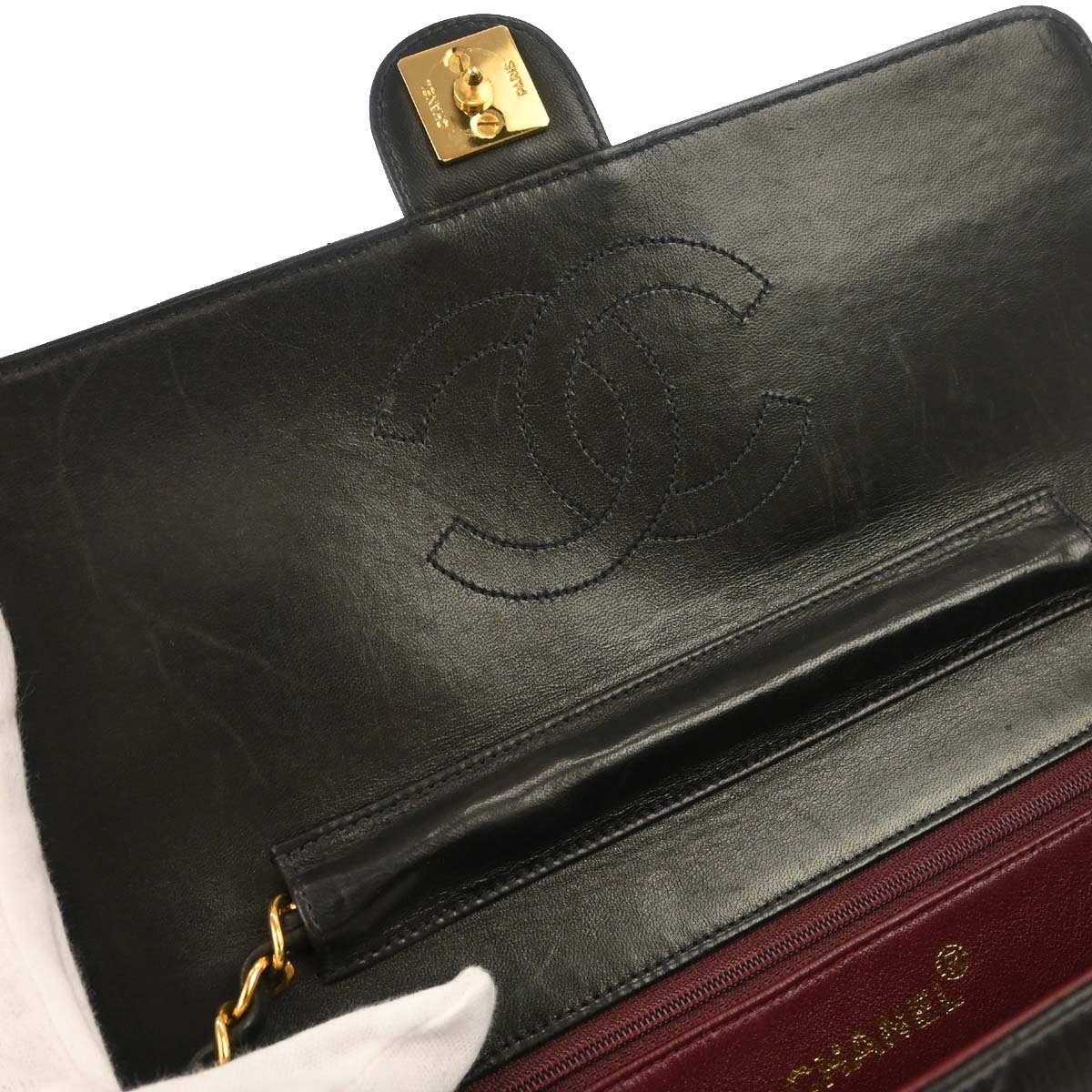 Chanel 1997-1999 Black Lambskin Pushlock Medium Half Flap Shoulder Bag