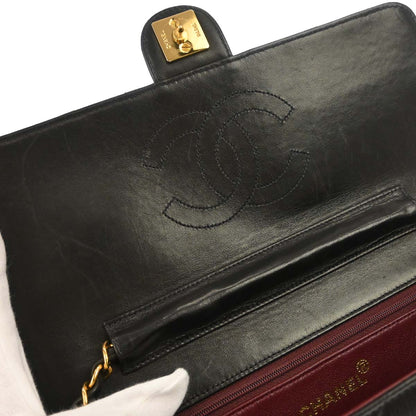 Chanel 1997-1999 Black Lambskin Pushlock Medium Half Flap Shoulder Bag