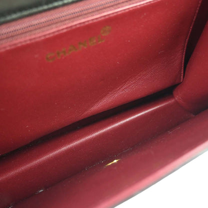 Chanel 1997-1999 Black Lambskin Pushlock Medium Half Flap Shoulder Bag