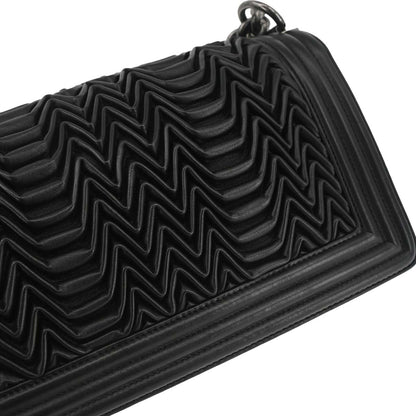 Boy Chanel 2015-2016 Black Lambskin 3D Pleated Medium Shoulder Bag