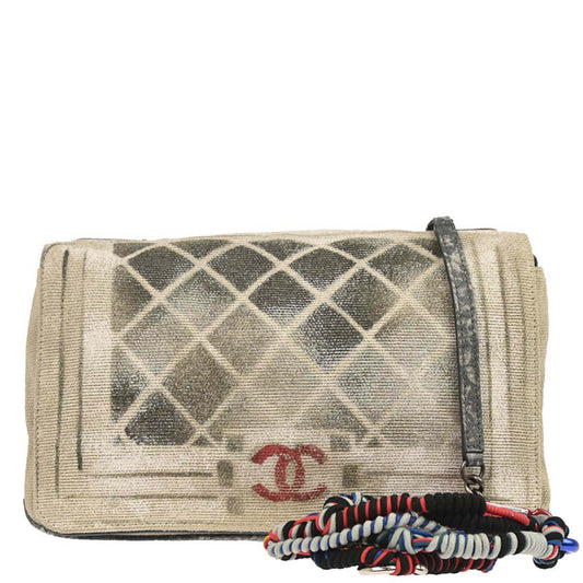 Boy Chanel Beige Canvas Graffiti Medium Shoulder Bag