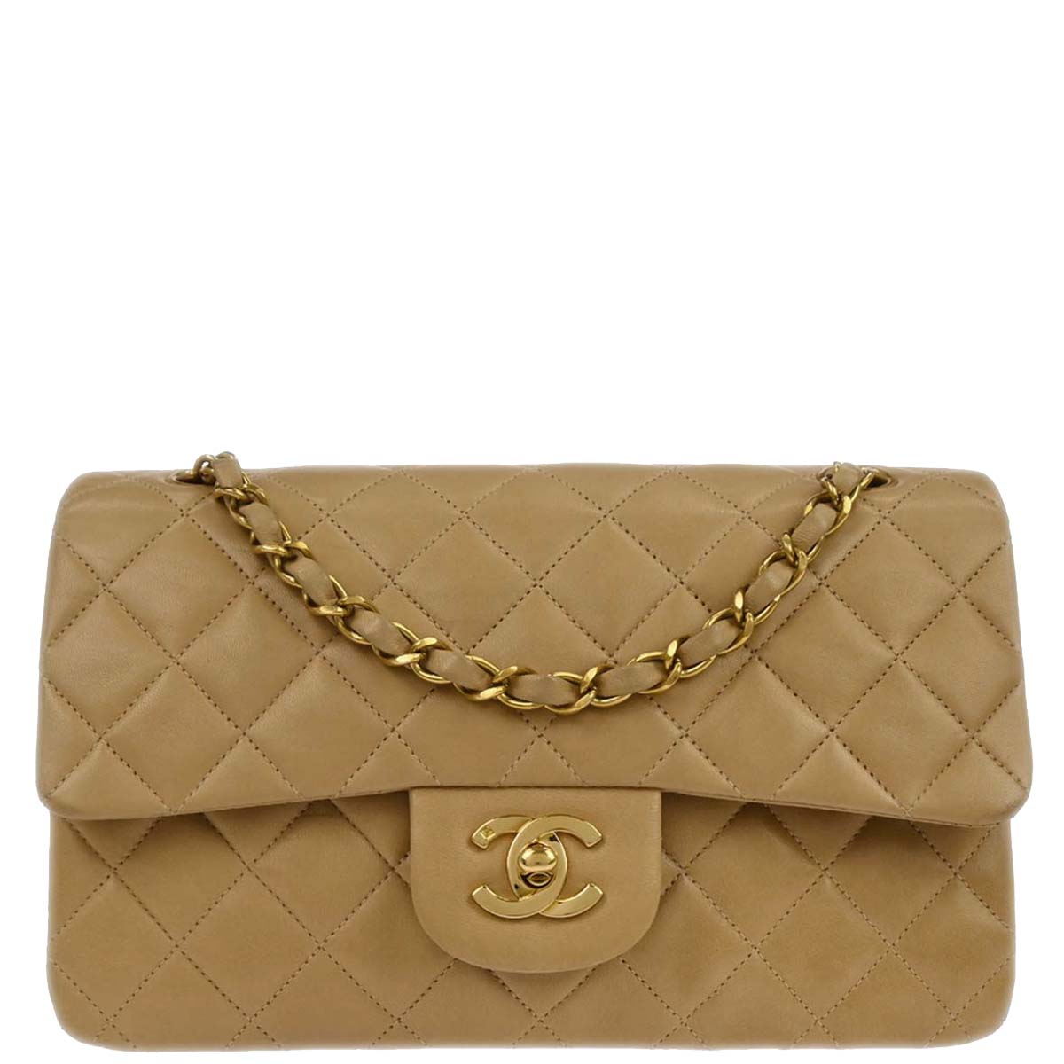 Chanel Beige Lambskin Small Classic Double Flap Shoulder Bag
