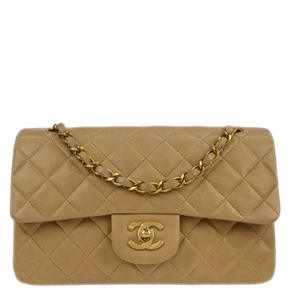 Chanel Beige Lambskin Small Classic Double Flap Shoulder Bag