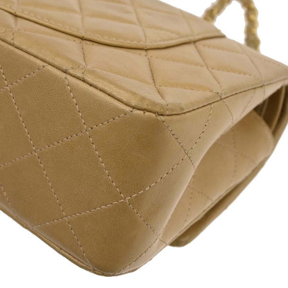 Chanel Beige Lambskin Small Classic Double Flap Shoulder Bag