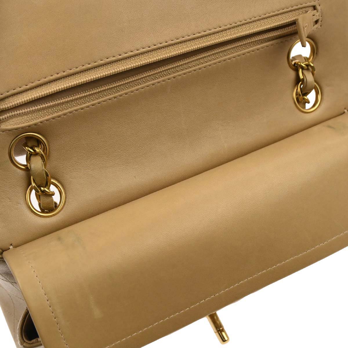 Chanel Beige Lambskin Small Classic Double Flap Shoulder Bag