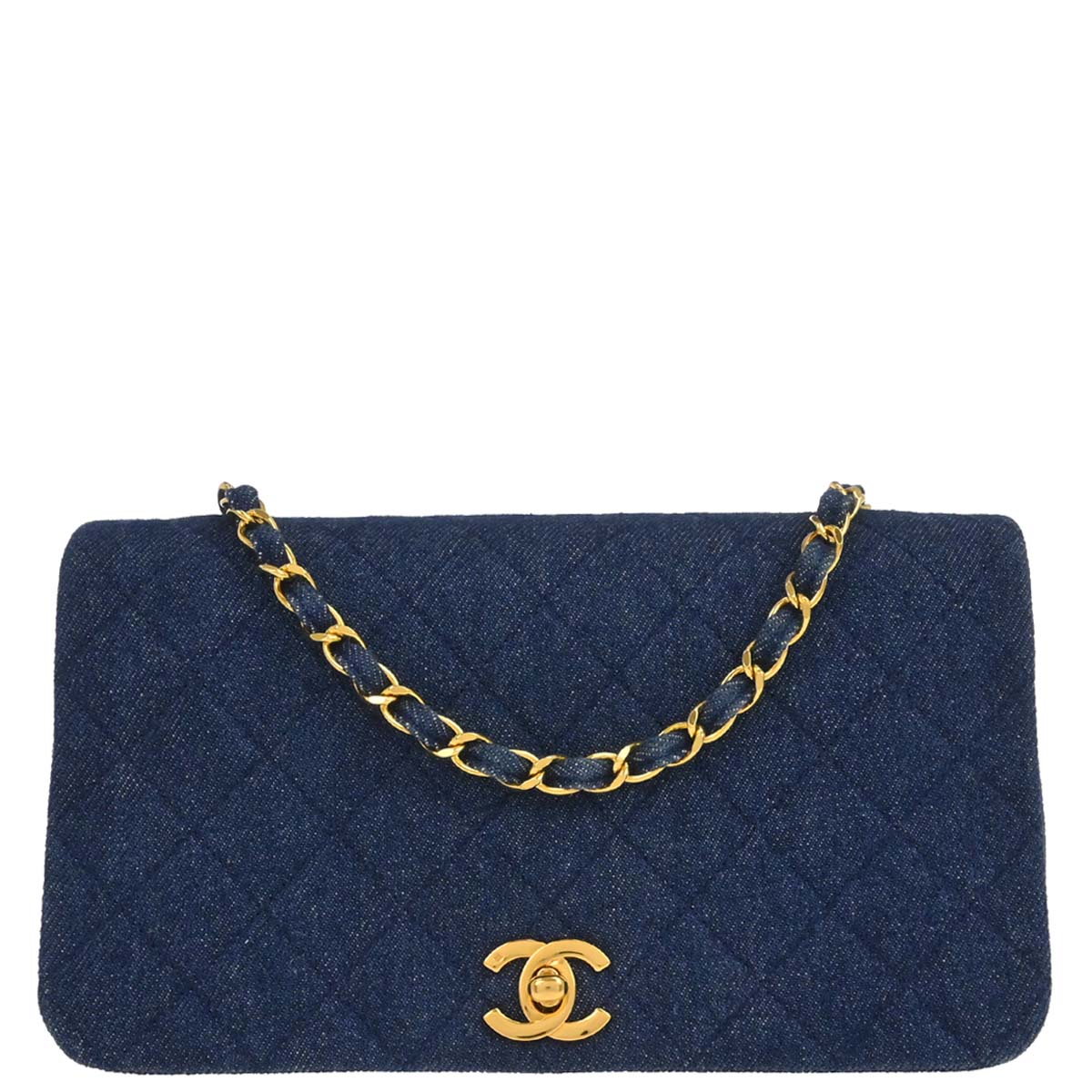 Chanel 1994-1996 Indigo Denim Turnlock Small Full Flap Shoulder Bag