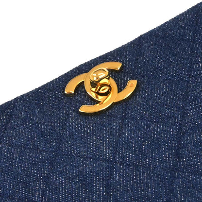 Chanel 1994-1996 Indigo Denim Turnlock Small Full Flap Shoulder Bag