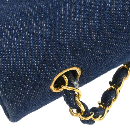 Chanel 1994-1996 Indigo Denim Turnlock Small Full Flap Shoulder Bag