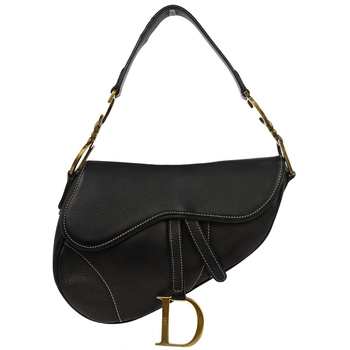 Christian Dior Black Leather Saddle Handbag