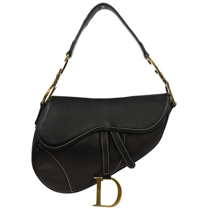 Christian Dior Black Leather Saddle Handbag