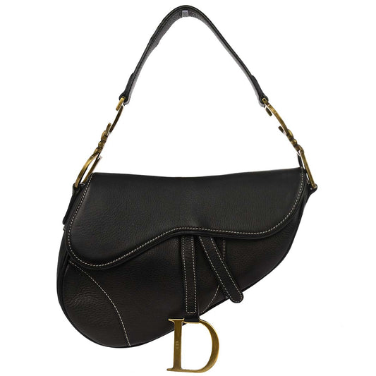 Christian Dior Black Leather Saddle Handbag