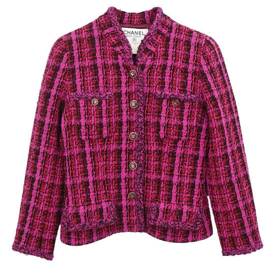 Chanel 1995 Single Breasted Tweed Jacket Pink #38