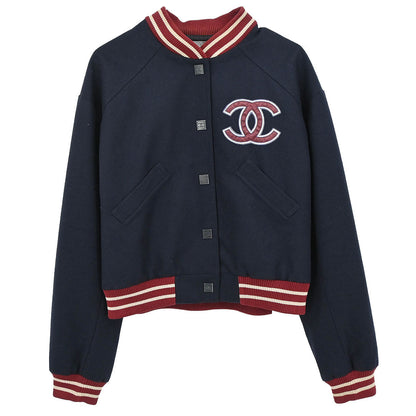 Chanel 2004 Sport Line Spring Letterman Bomber Jacket Navy #42
