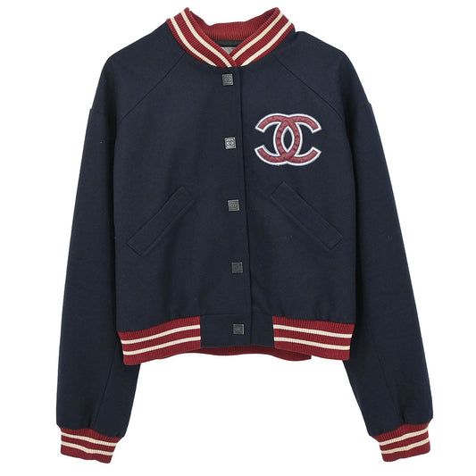 Chanel 2004 Sport Line Spring Letterman Bomber Jacket Navy #42
