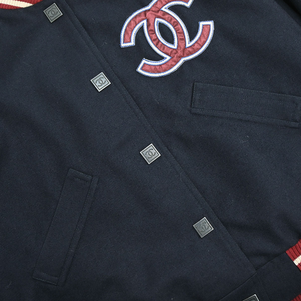 Chanel 2004 Sport Line Spring Letterman Bomber Jacket Navy #42