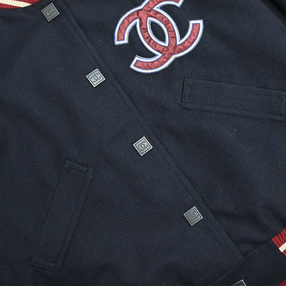 Chanel 2004 Sport Line Spring Letterman Bomber Jacket Navy #42