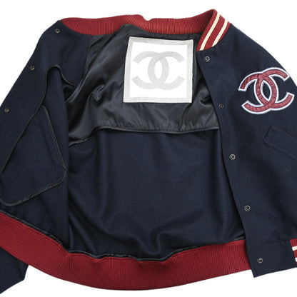 Chanel 2004 Sport Line Spring Letterman Bomber Jacket Navy #42