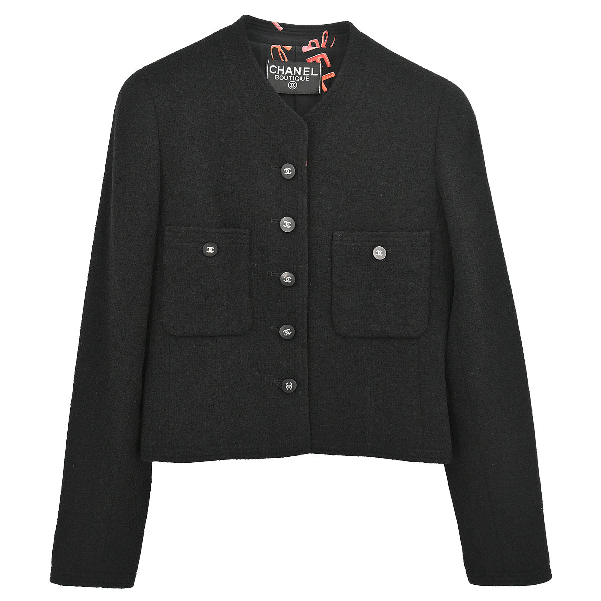 Chanel Collarless Single Breasted Jacket Black