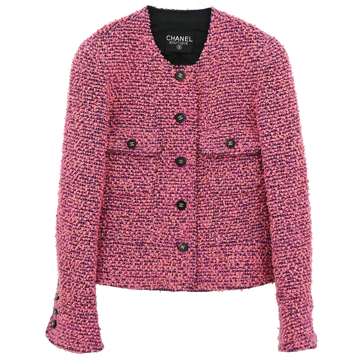Chanel Single Breasted Collarless Tweed Jacket Pink