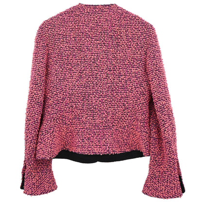 Chanel Single Breasted Collarless Tweed Jacket Pink