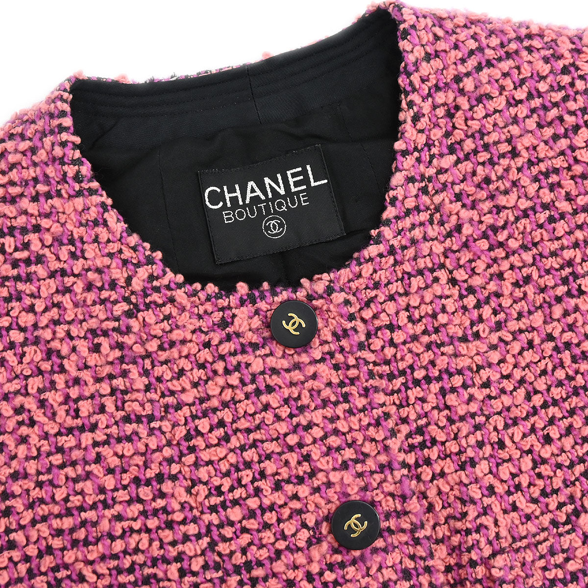 Chanel Single Breasted Collarless Tweed Jacket Pink