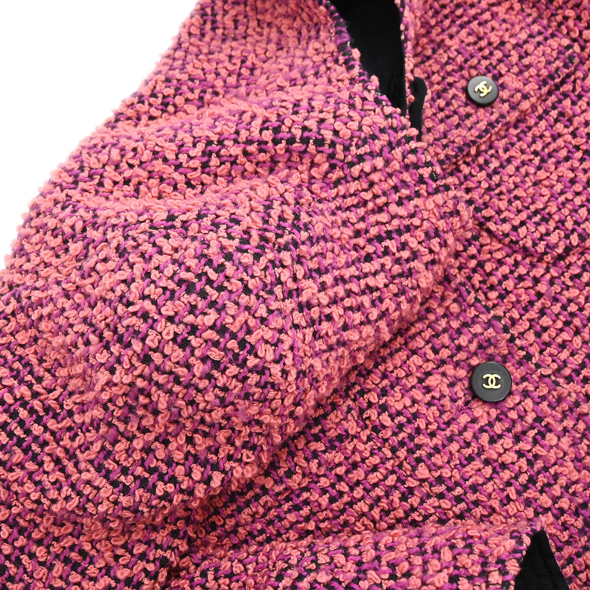 Chanel Single Breasted Collarless Tweed Jacket Pink