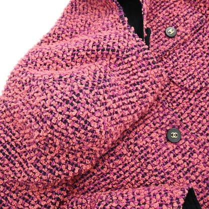 Chanel Single Breasted Collarless Tweed Jacket Pink