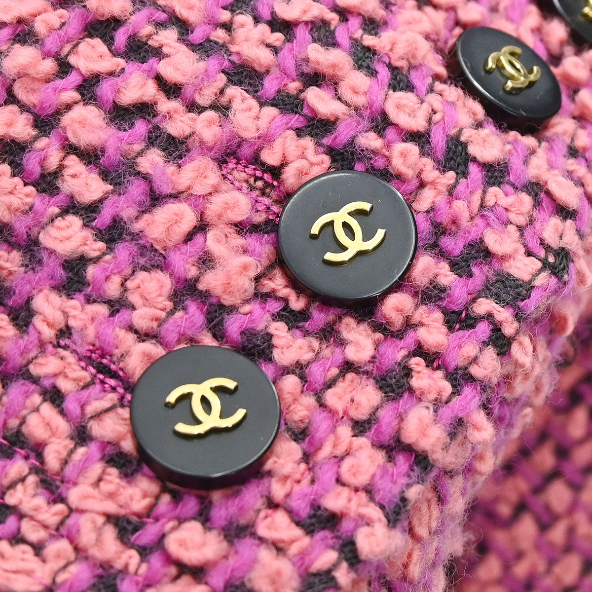 Chanel Single Breasted Collarless Tweed Jacket Pink