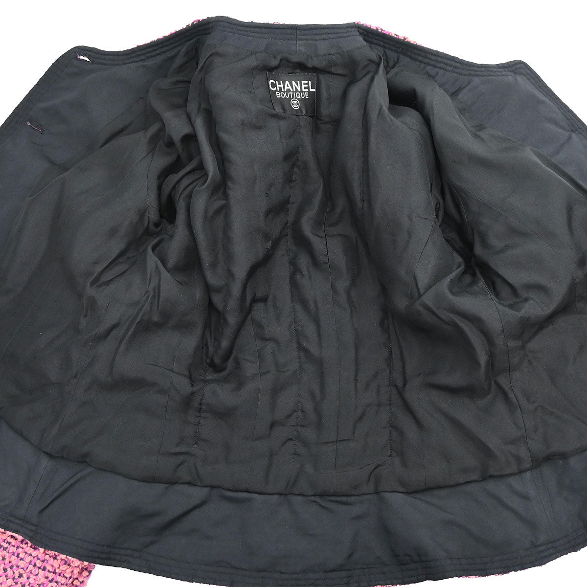 Chanel Single Breasted Collarless Tweed Jacket Pink