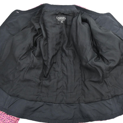Chanel Single Breasted Collarless Tweed Jacket Pink