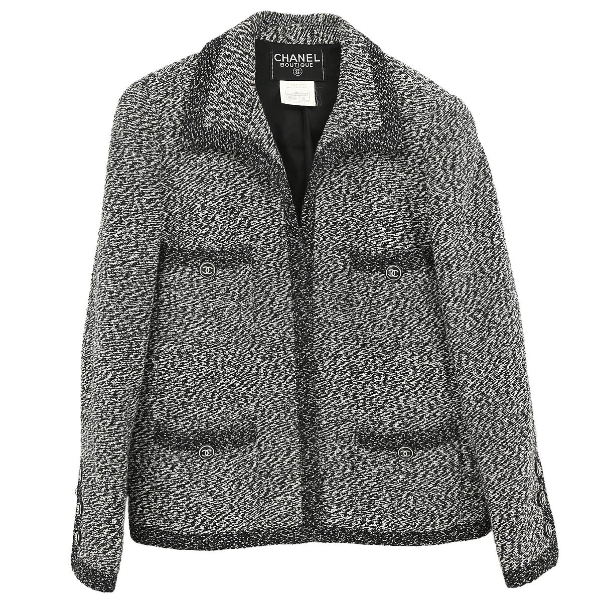 Chanel 1997 Single Breasted Tweed Jacket Black #42