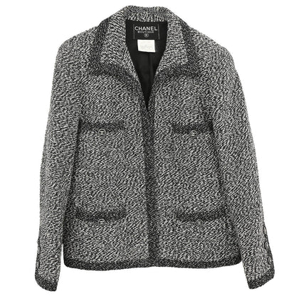 Chanel 1997 Single Breasted Tweed Jacket Black #42