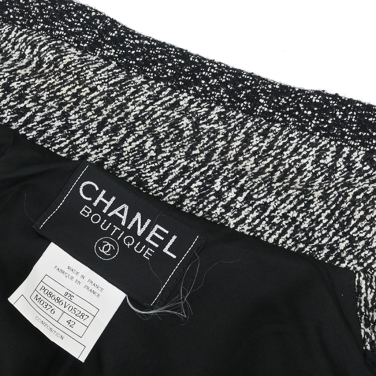 Chanel 1997 Single Breasted Tweed Jacket Black #42