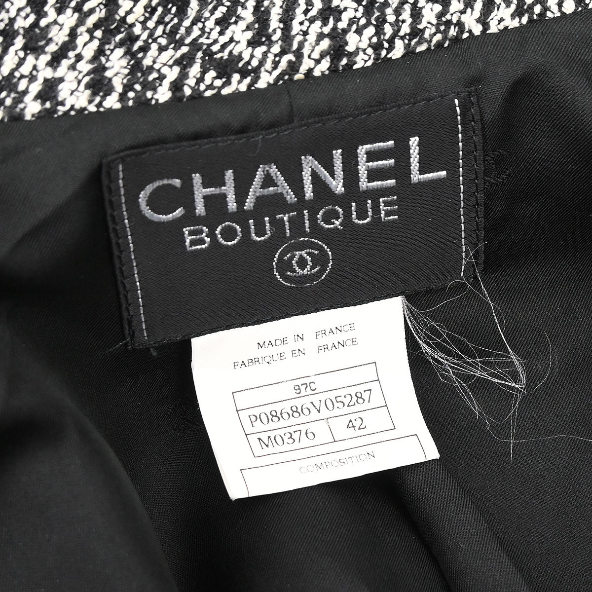 Chanel 1997 Single Breasted Tweed Jacket Black #42