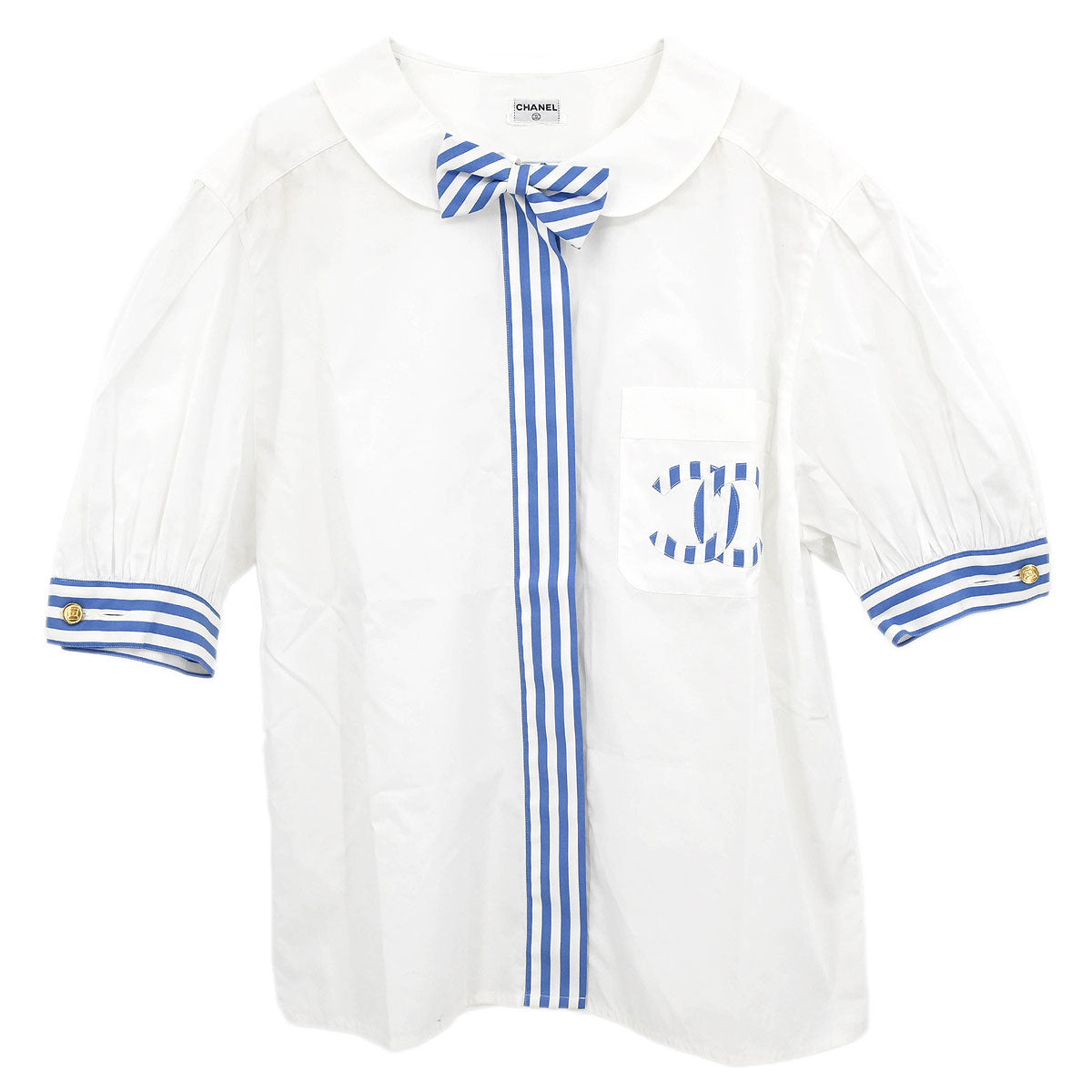 Chanel Short Sleeve Shirt Blouse Top White