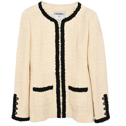 Chanel 2002 Collarless Single Breasted Jacket Ivory #38