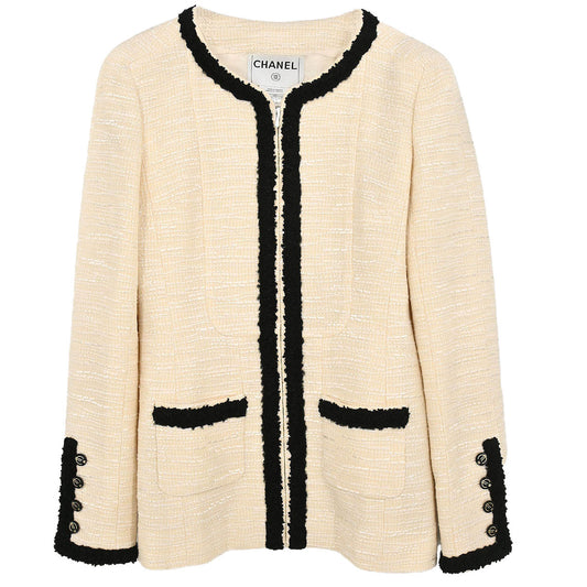 Chanel 2002 Collarless Single Breasted Jacket Ivory #38