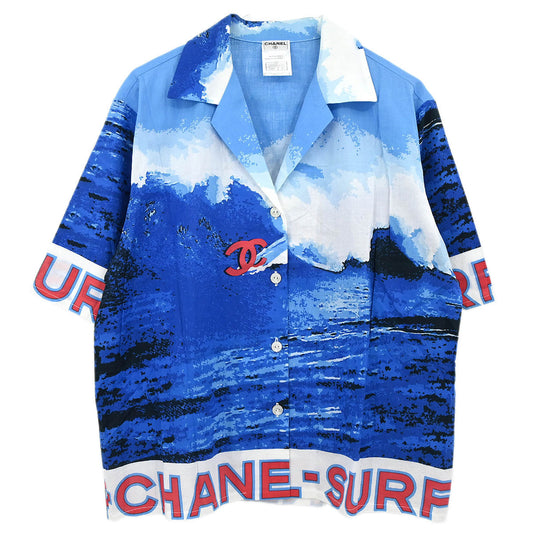 Chanel 2002 Surf Line Short Sleeve Shirt Blouse Top Blue #42