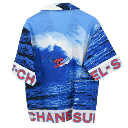 Chanel 2002 Surf Line Short Sleeve Shirt Blouse Top Blue #42