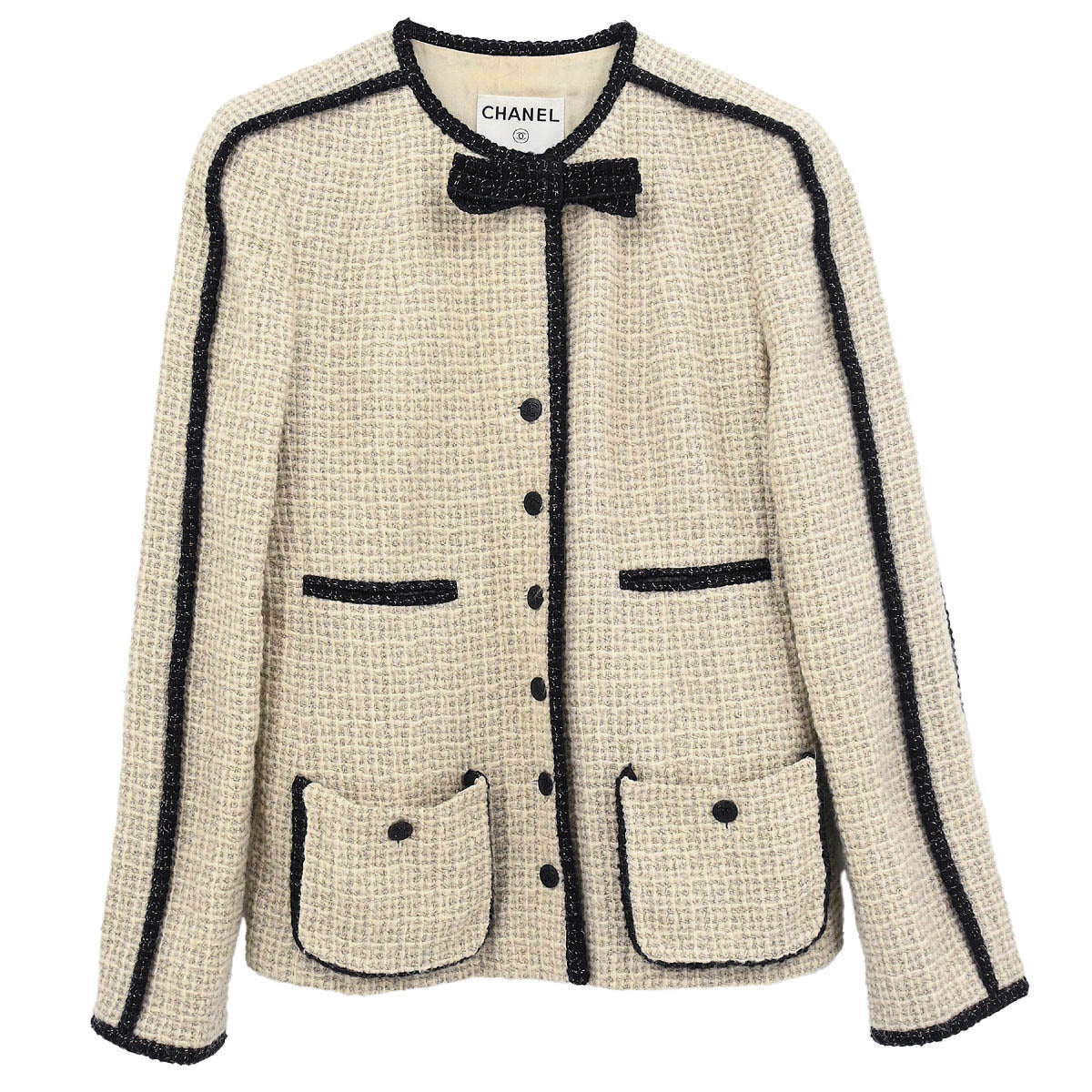 Chanel 2003 Single Breasted Collarless Jacket Beige #40