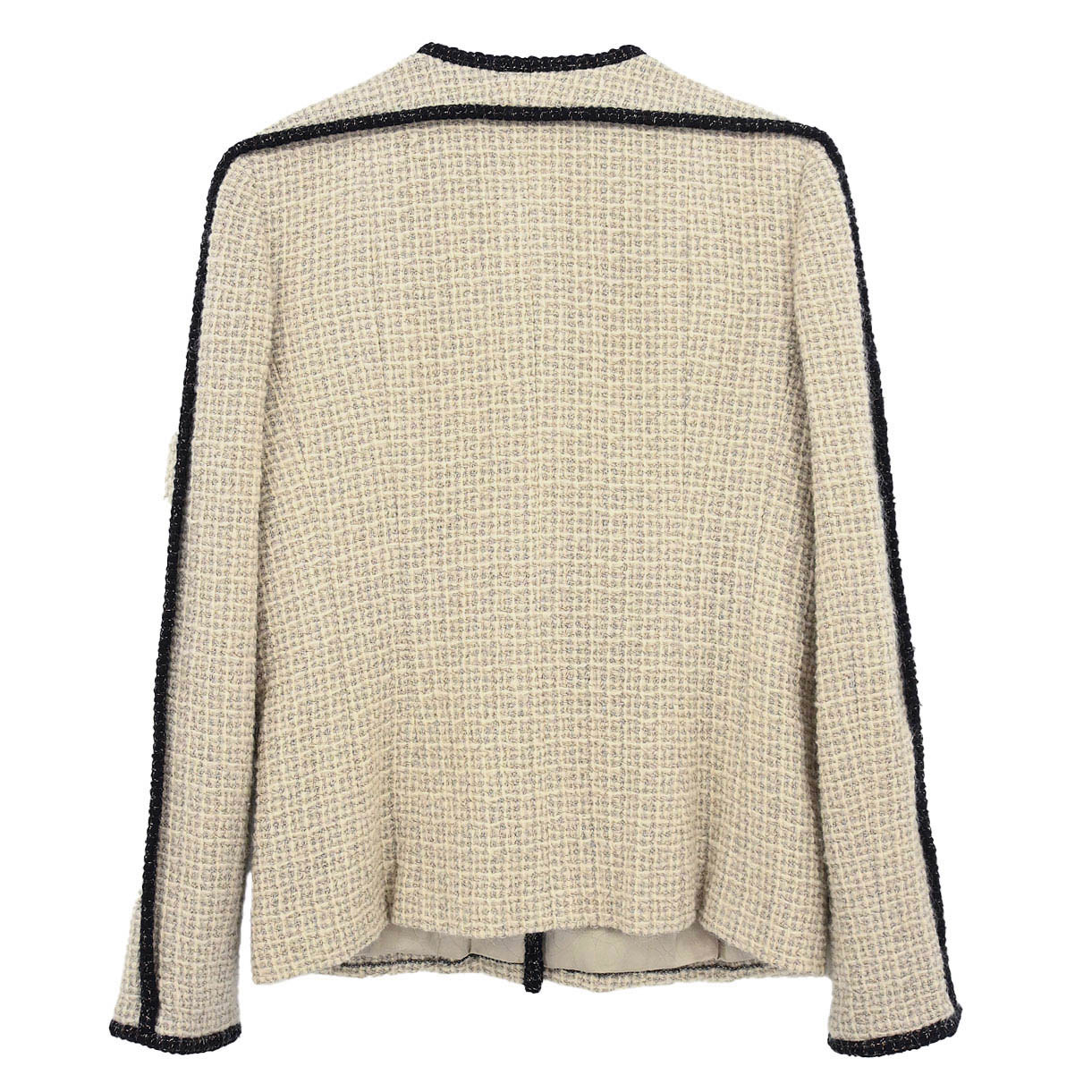 Chanel 2003 Single Breasted Collarless Jacket Beige #40