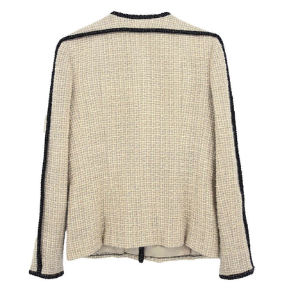 Chanel 2003 Single Breasted Collarless Jacket Beige #40