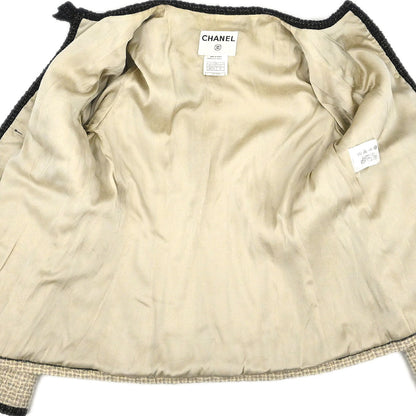 Chanel 2003 Single Breasted Collarless Jacket Beige #40