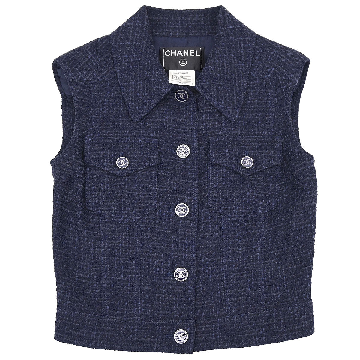 Chanel 2001 Single Breasted Jacket Vest Navy #36