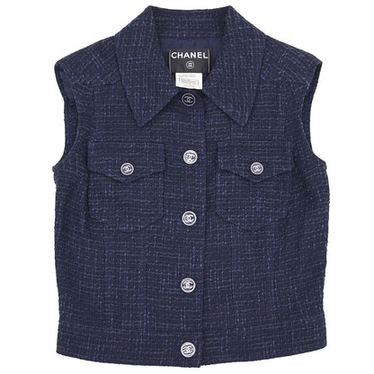 Chanel 2001 Single Breasted Jacket Vest Navy #36